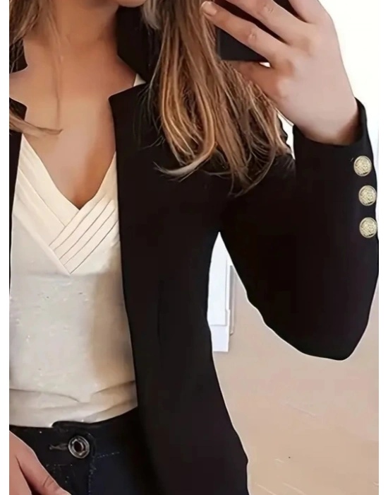 Kadın Uzun Kollu Kol Düğme Detay Ithal Krep Ceket