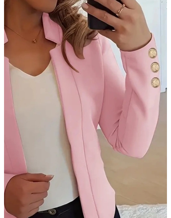 Kadın Uzun Kollu Kol Düğme Detay Ithal Krep Ceket