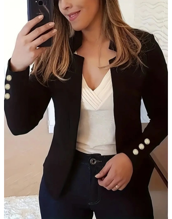 Kadın Uzun Kollu Kol Düğme Detay Ithal Krep Ceket