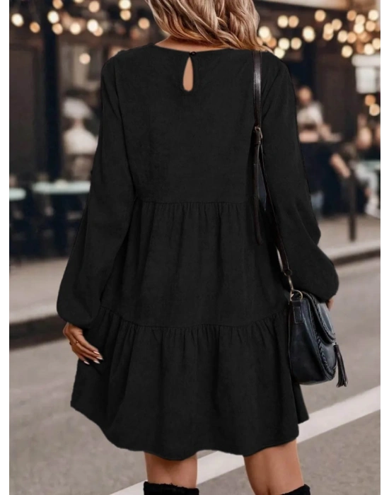 Kadın Uzun Kollu Kol Ucu Lastikli Süet Mini Boy Elbise