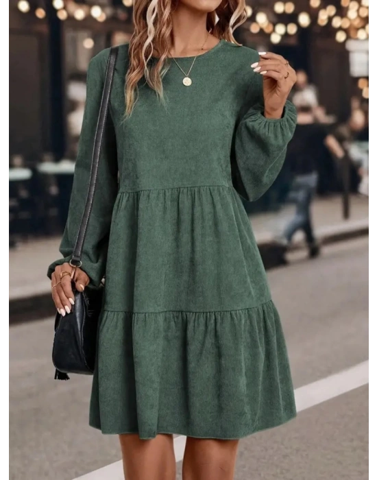 Kadın Uzun Kollu Kol Ucu Lastikli Süet Mini Boy Elbise