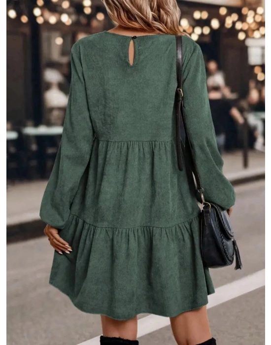 Kadın Uzun Kollu Kol Ucu Lastikli Süet Mini Boy Elbise