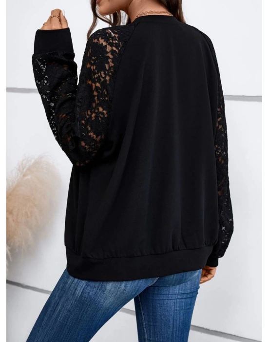 Kadın Uzun Kollu Kolları Dantel Detay önden Fermuarlı Viskon Iki Iplik Ceket