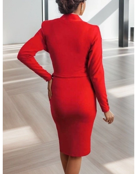 Kadın Uzun Kollu Kruvaze Yaka Bağcık Detay Akrilik Mini Boy Elbise