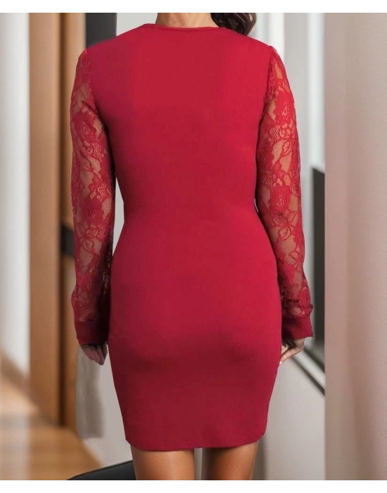 Kadın Uzun Kollu Kruvaze Yaka Beli Düğme Detay Krep Elbise