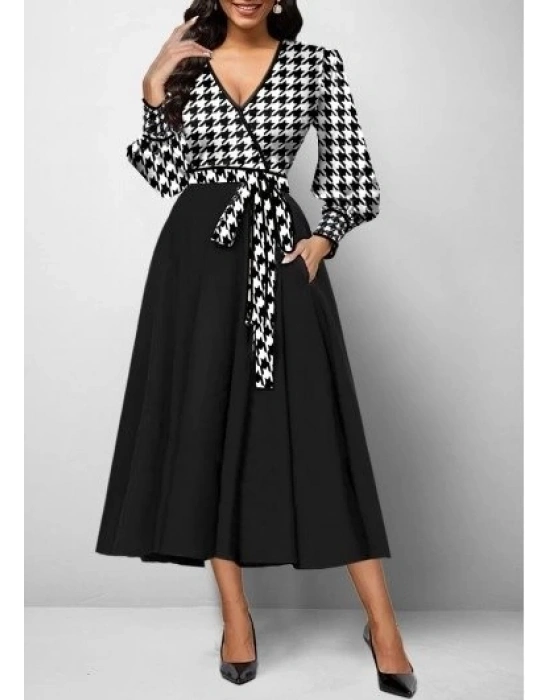 Kadın Uzun Kollu Kruvaze Yaka Dalgıç Krep Midi Boy Elbise