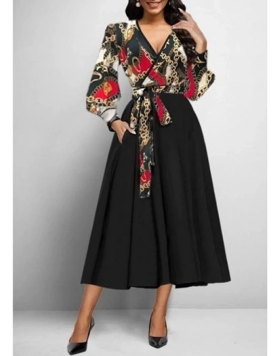 Kadın Uzun Kollu Kruvaze Yaka Dalgıç Krep Midi Boy Elbise