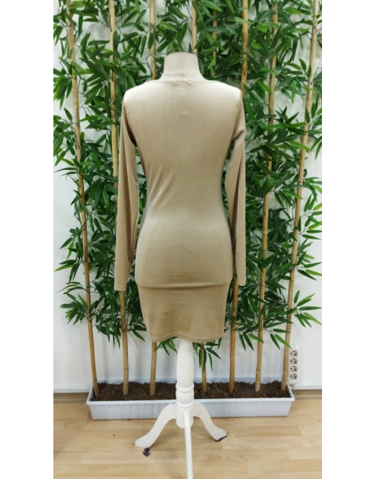 Kadın Uzun Kollu Kruvaze Yaka Kısa Kadife Elbise