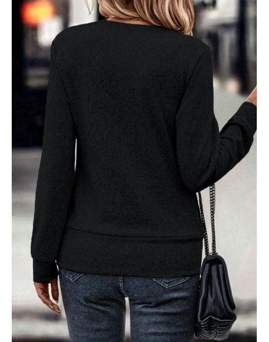 Kadın Uzun Kollu Kruvaze Yaka Kol Ve Etek Ucu Manşet Detay Yumoş Bluz