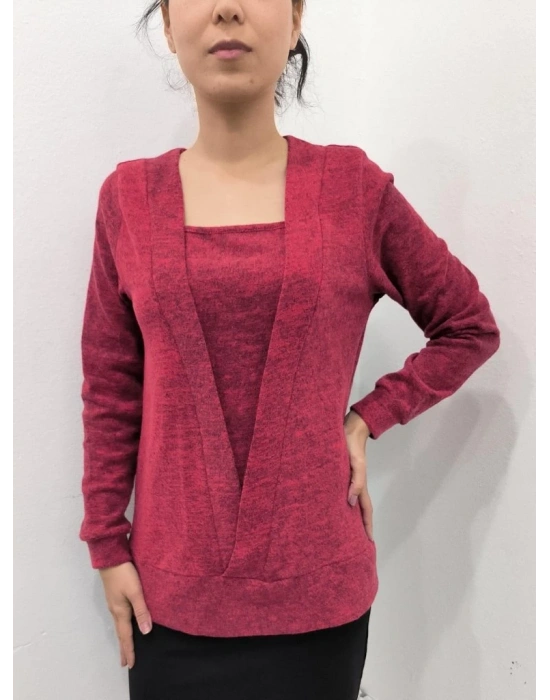 Kadın Uzun Kollu Kruvaze Yaka Kol Ve Etek Ucu Manşet Detay Yumoş Bluz