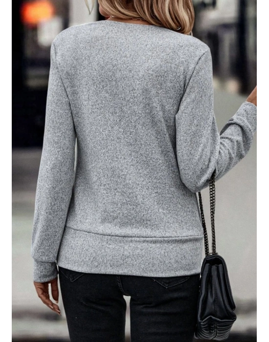 Kadın Uzun Kollu Kruvaze Yaka Kol Ve Etek Ucu Manşet Detay Yumoş Bluz