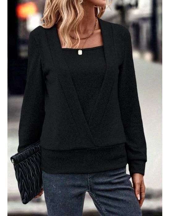 Kadın Uzun Kollu Kruvaze Yaka Kol Ve Etek Ucu Manşet Detay Yumoş Bluz