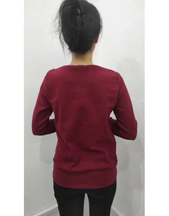 Kadın Uzun Kollu Kruvaze Yaka Kol Ve Etek Ucu Manşet Detay Yumoş Bluz