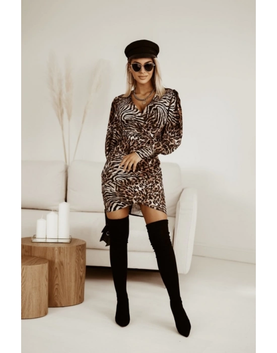 Kadın Uzun Kollu Kruvaze Yaka Mikro Elbise