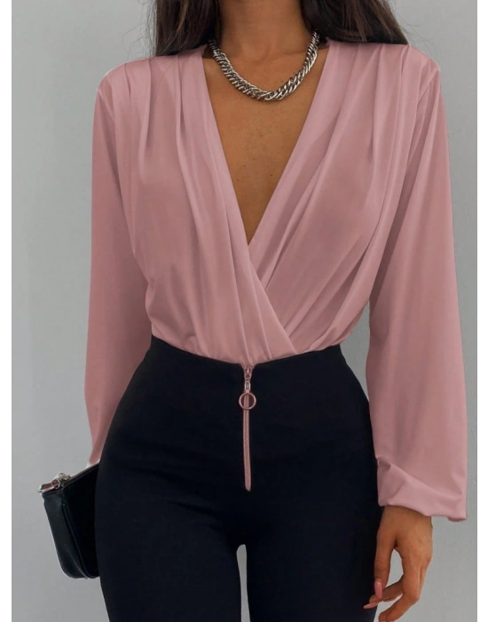 Kadın Uzun Kollu Kruvaze Yaka Sandy Bluz
