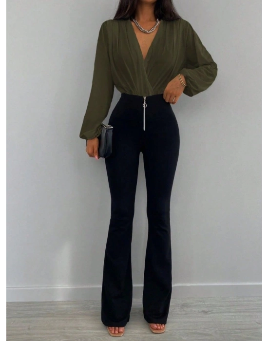 Kadın Uzun Kollu Kruvaze Yaka Sandy Bluz