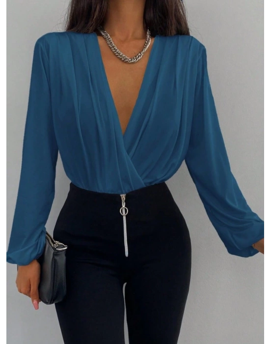 Kadın Uzun Kollu Kruvaze Yaka Sandy Bluz
