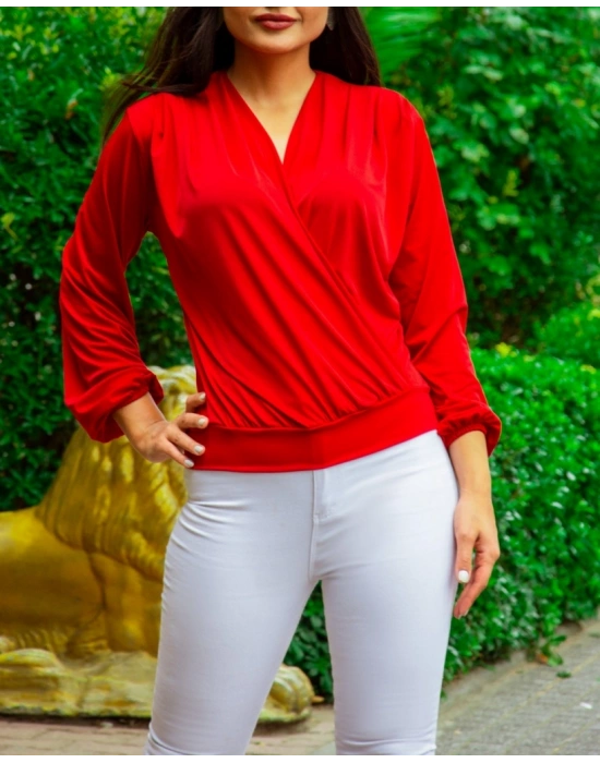 Kadın Uzun Kollu Kruvaze Yaka Sandy Bluz
