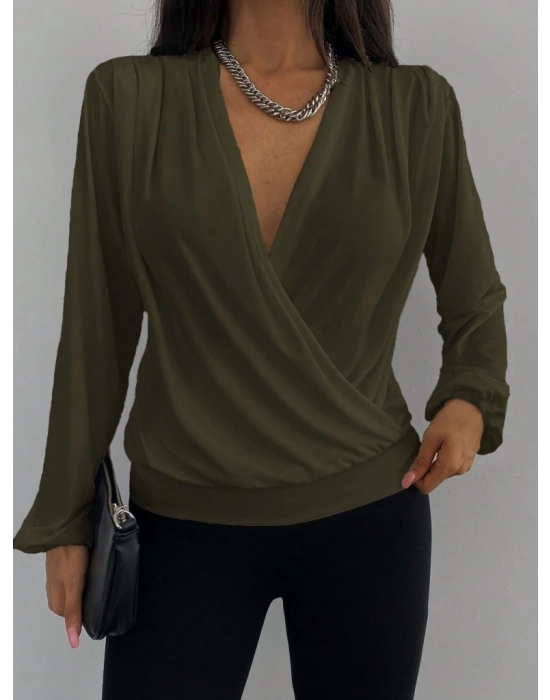 Kadın Uzun Kollu Kruvaze Yaka Sandy Bluz