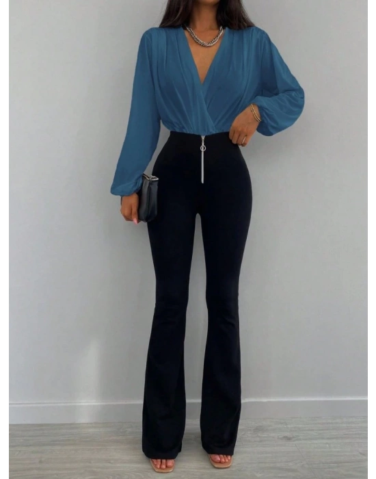 Kadın Uzun Kollu Kruvaze Yaka Sandy Bluz