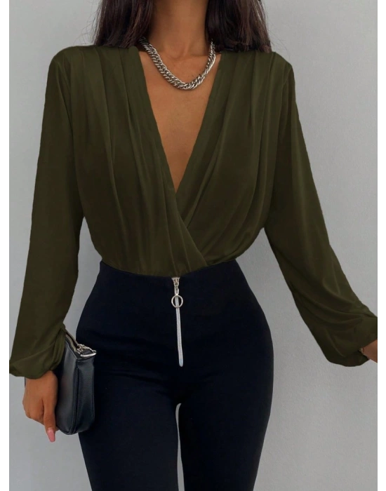 Kadın Uzun Kollu Kruvaze Yaka Sandy Bluz