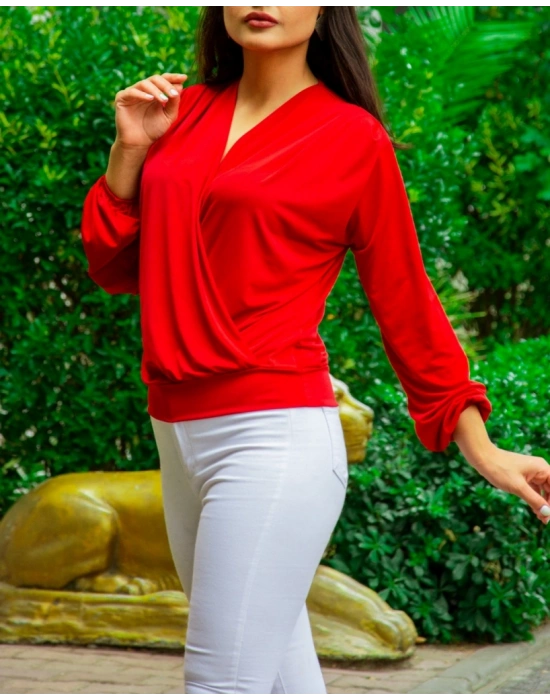 Kadın Uzun Kollu Kruvaze Yaka Sandy Bluz