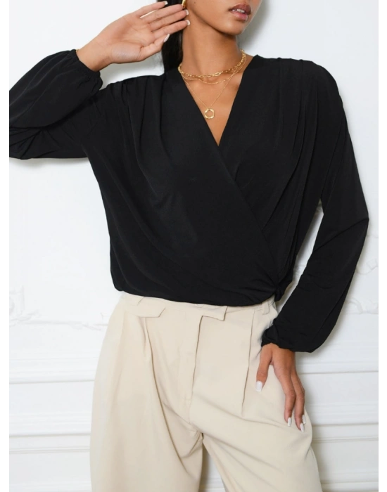 Kadın Uzun Kollu Kruvaze Yaka Sandy Bluz