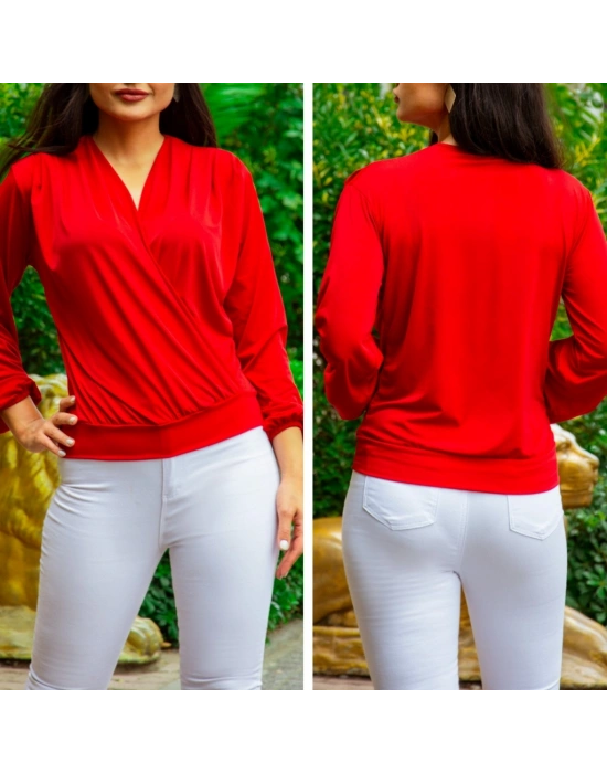 Kadın Uzun Kollu Kruvaze Yaka Sandy Bluz