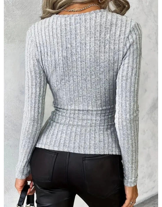 Kadın Uzun Kollu Kruvaze Yaka Yandan Düğme Detaylı şardonlu Kaşkorse Bluz