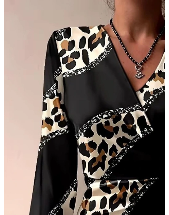 Kadın Uzun Kollu Kruvaze Yakalı Asimetrik Detaylı Mini Modal Elbise