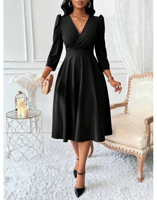 Kadın Uzun Kollu Kruvaze Yakalı Kiloş Ithal Krep Elbise