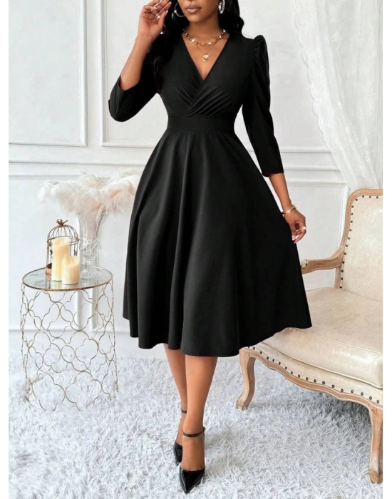 Kadın Uzun Kollu Kruvaze Yakalı Kiloş Ithal Krep Elbise