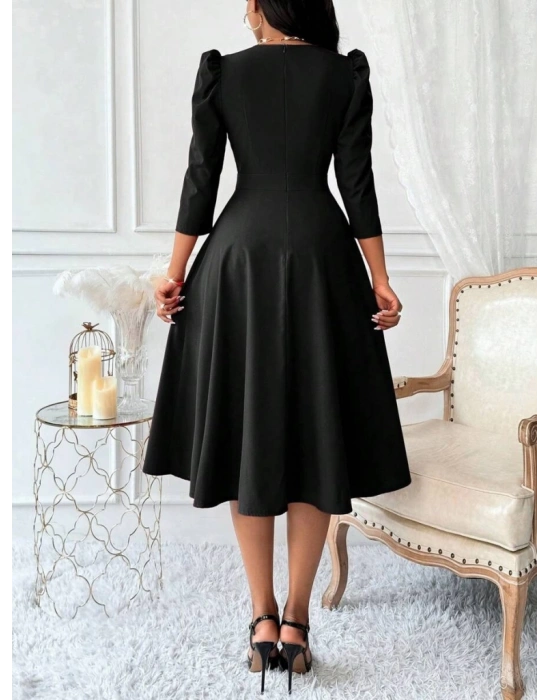 Kadın Uzun Kollu Kruvaze Yakalı Kiloş Ithal Krep Elbise