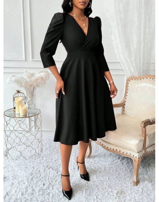 Kadın Uzun Kollu Kruvaze Yakalı Kiloş Ithal Krep Elbise