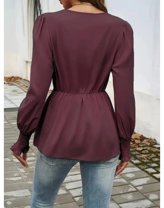 Kadın Uzun Kollu Kruvaze Yakalı önden Bağlamalı Ithal Krep Bluz