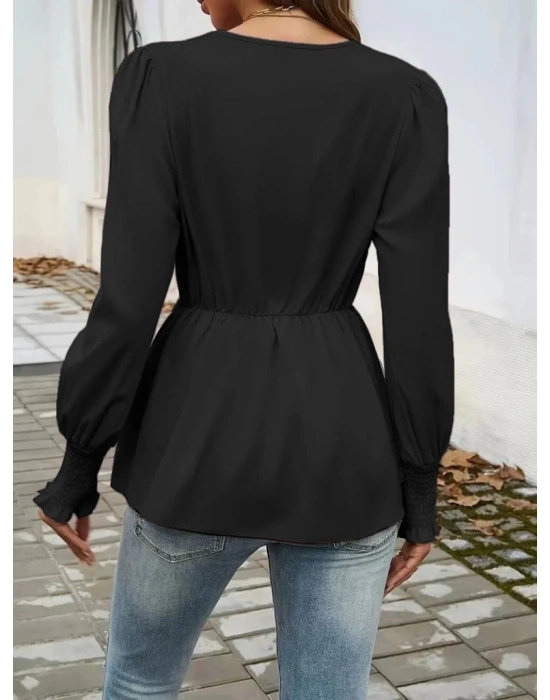 Kadın Uzun Kollu Kruvaze Yakalı önden Bağlamalı Ithal Krep Bluz