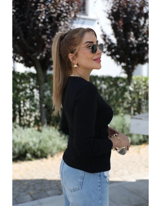 Kadın Uzun Kollu Kruvaze Yakalı Toka Detaylı Viskon Bluz