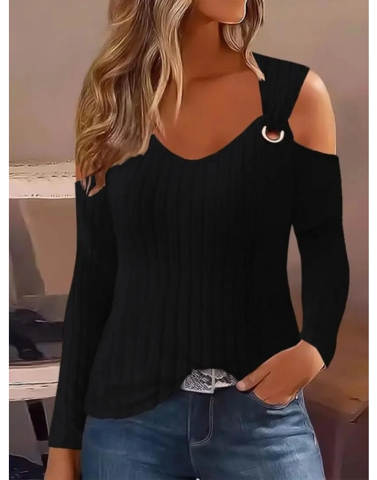 Kadın Uzun Kollu Kuş Gözü Detay Omuz Dekoltesi şardonlu Kaşkorse Bluz