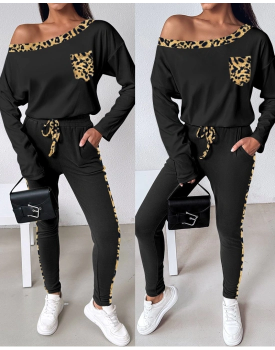 Kadın Uzun Kollu Leopar Detay Viskon Iki Iplik Ikili Takım