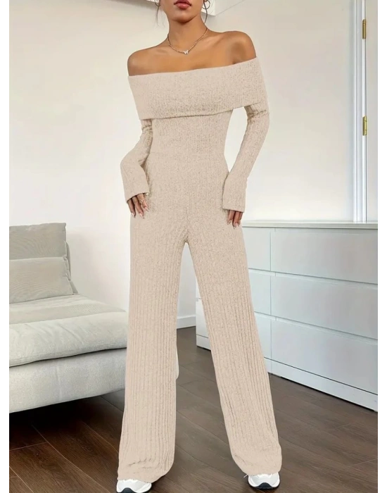 Kadın Uzun Kollu Madonna Yaka şardonlu Kaşkorse Tulum