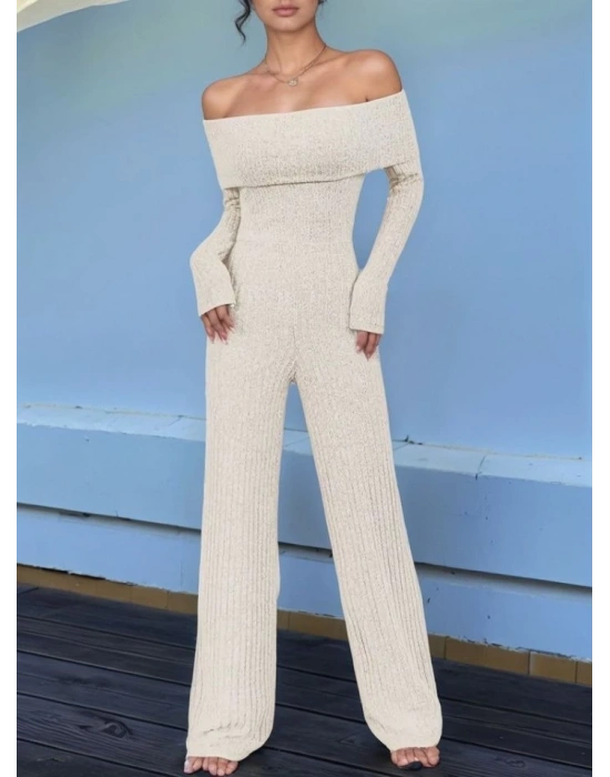 Kadın Uzun Kollu Madonna Yaka şardonlu Kaşkorse Tulum