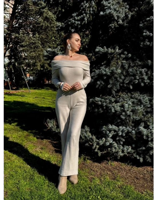 Kadın Uzun Kollu Madonna Yaka şardonlu Kaşkorse Tulum