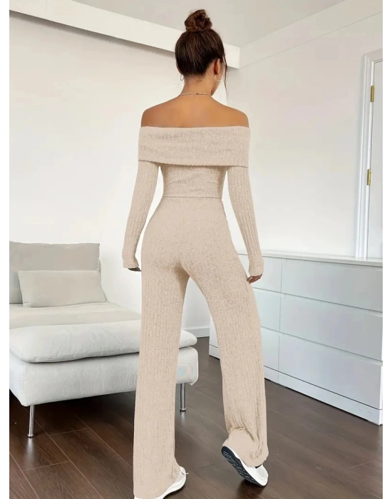 Kadın Uzun Kollu Madonna Yaka şardonlu Kaşkorse Tulum