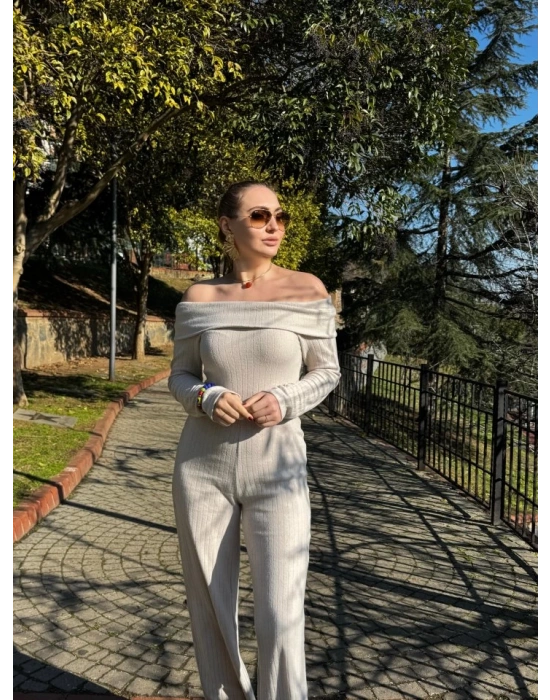 Kadın Uzun Kollu Madonna Yaka şardonlu Kaşkorse Tulum