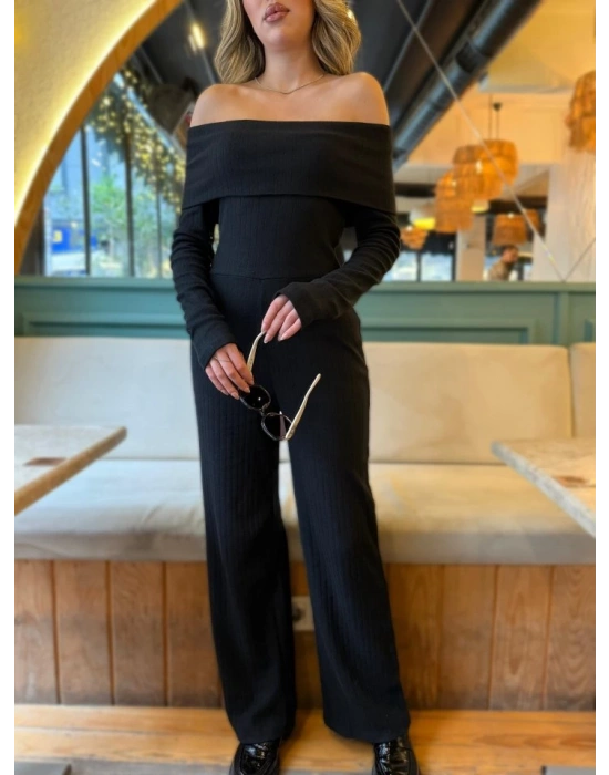 Kadın Uzun Kollu Madonna Yaka şardonlu Kaşkorse Tulum