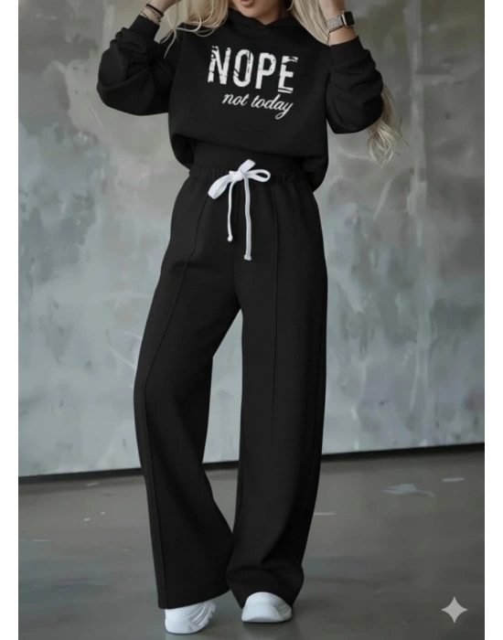 Kadın Uzun Kollu Nope Baskılı Beli Ribanalı Ikili Takım