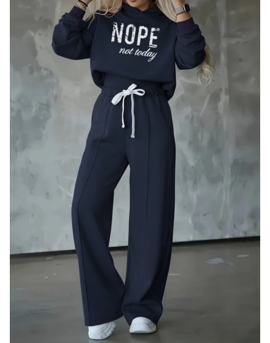 Kadın Uzun Kollu Nope Baskılı Beli Ribanalı Ikili Takım