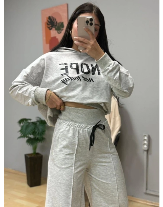 Kadın Uzun Kollu Nope Baskılı Beli Ribanalı Ikili Takım