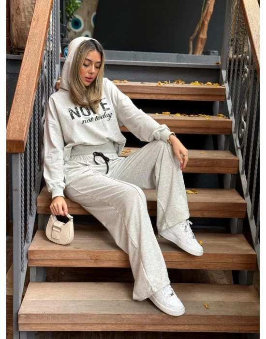 Kadın Uzun Kollu Nope Baskılı Beli Ribanalı Ikili Takım