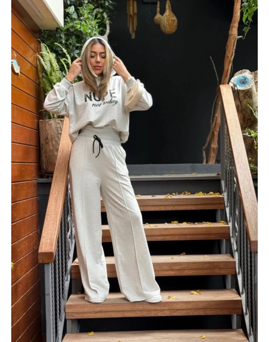 Kadın Uzun Kollu Nope Baskılı Beli Ribanalı Ikili Takım